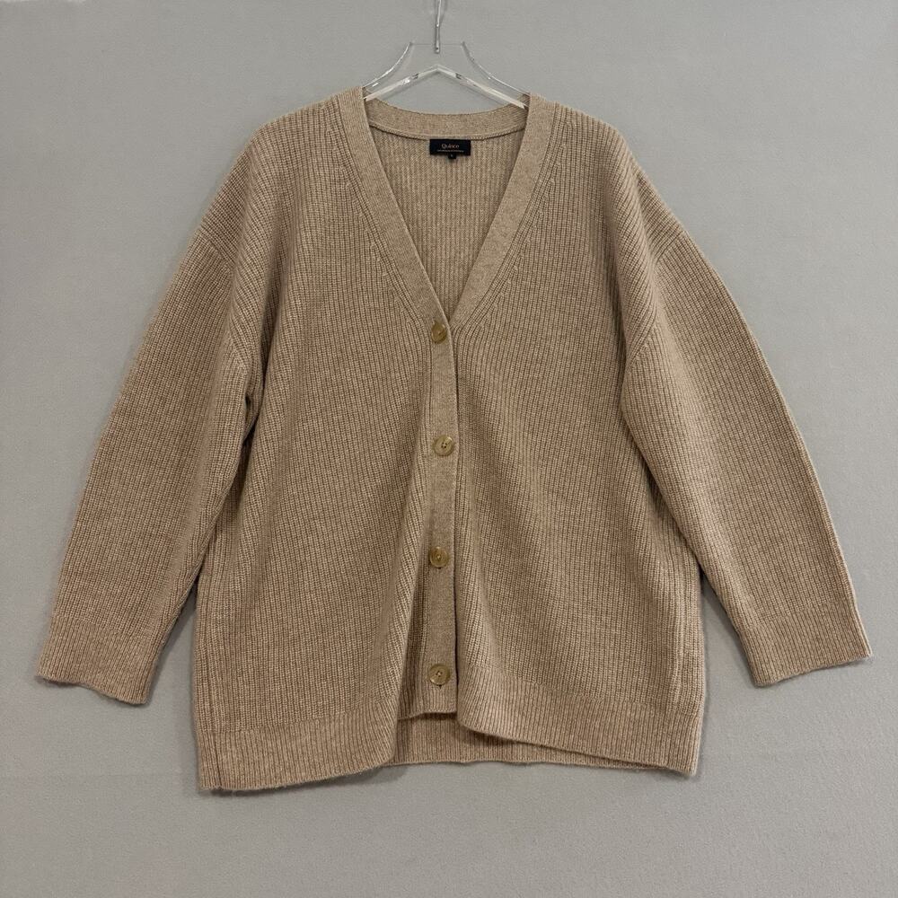 Quince Mongolian Cashmere Fisherman Boxy Cropped Cardigan Sweater Large Oatmeal